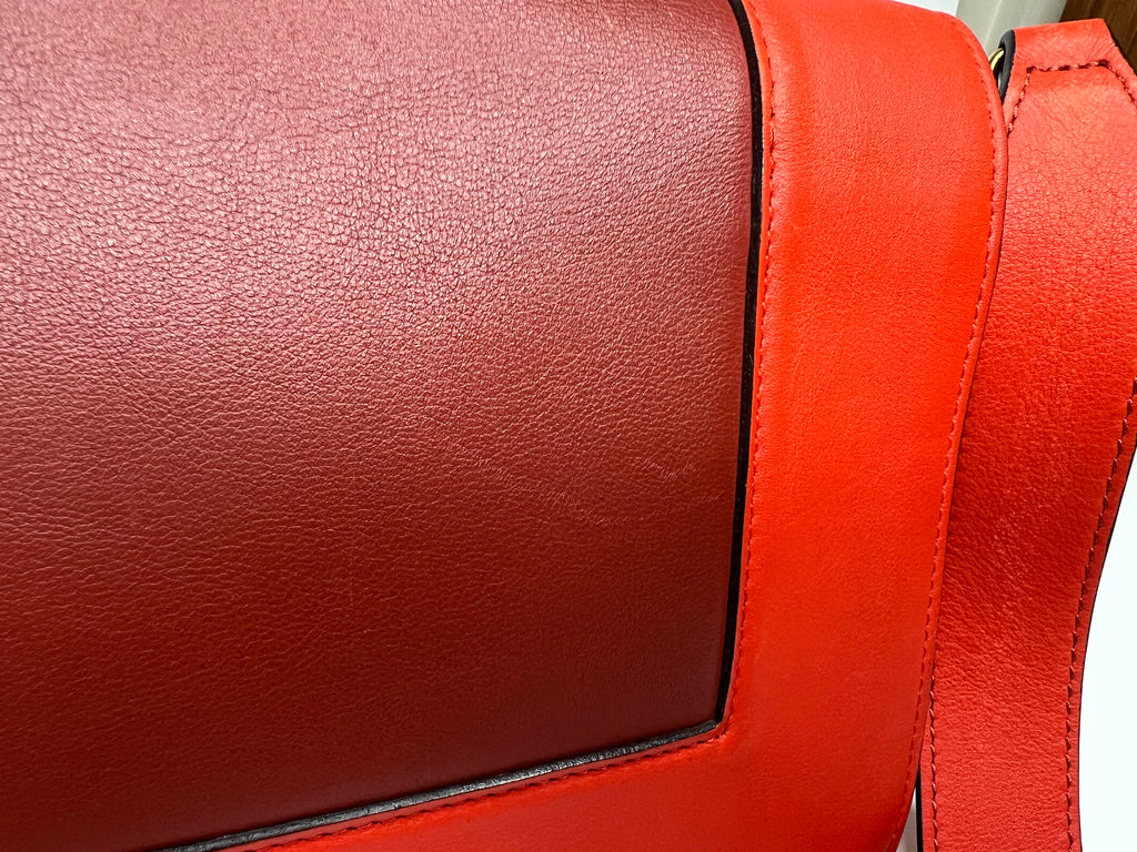Celine Red & Burgundy Colorblock Leather Shoulder Bag