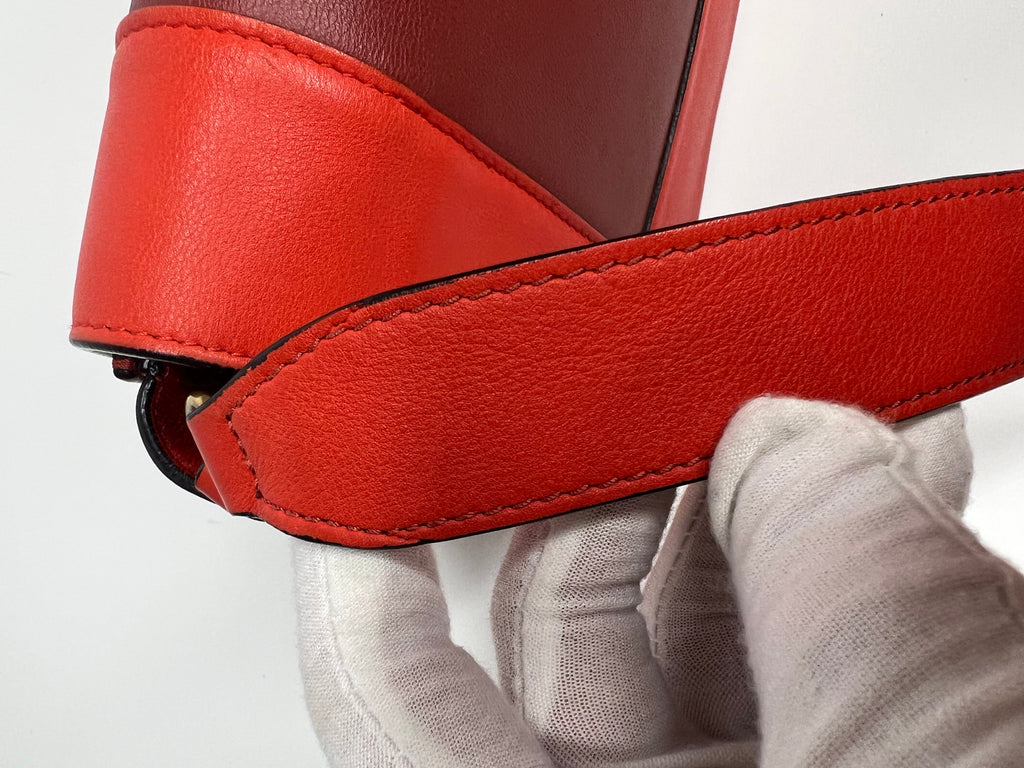 Celine Red & Burgundy Colorblock Leather Shoulder Bag