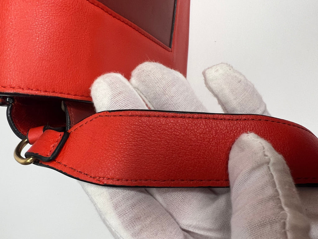 Celine Red & Burgundy Colorblock Leather Shoulder Bag