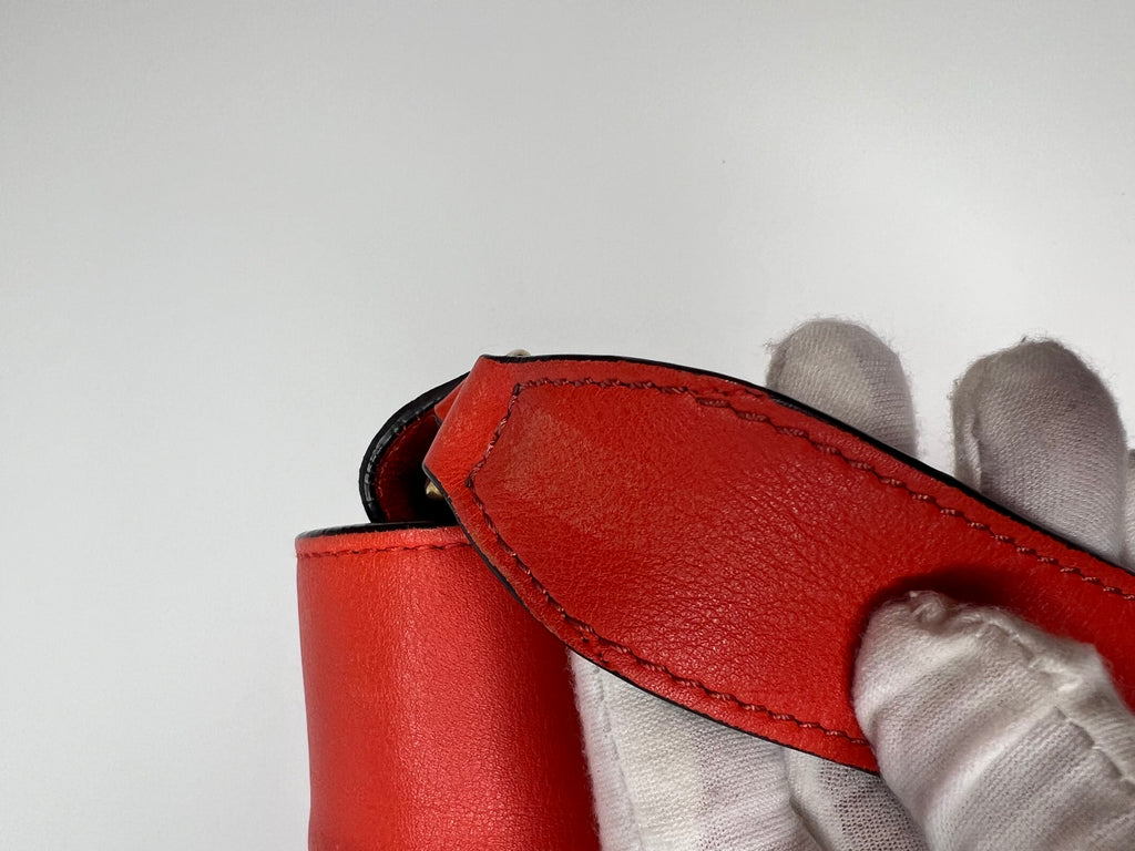 Celine Red & Burgundy Colorblock Leather Shoulder Bag