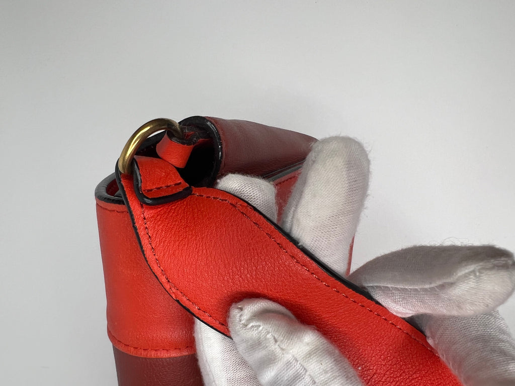 Celine Red & Burgundy Colorblock Leather Shoulder Bag