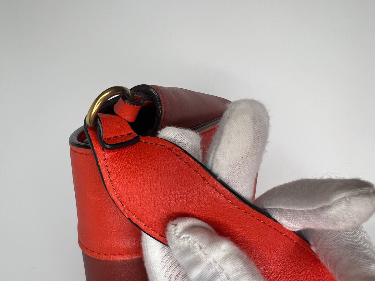 Celine Red & Burgundy Colorblock Leather Shoulder Bag