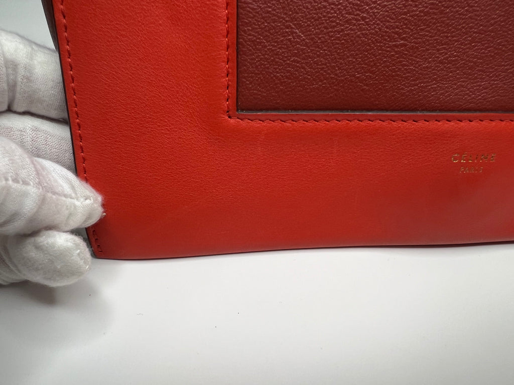 Celine Red & Burgundy Colorblock Leather Shoulder Bag