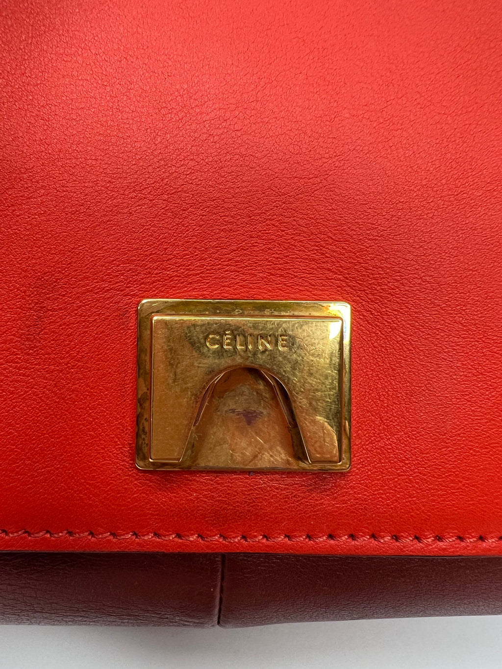 Celine Red & Burgundy Colorblock Leather Shoulder Bag