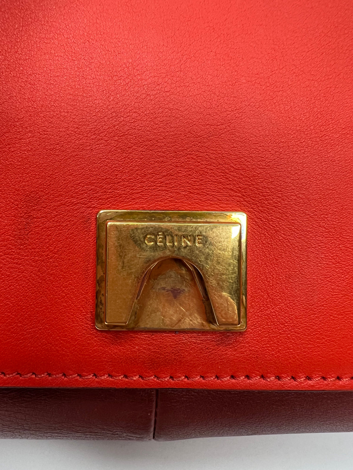 Celine Red & Burgundy Colorblock Leather Shoulder Bag