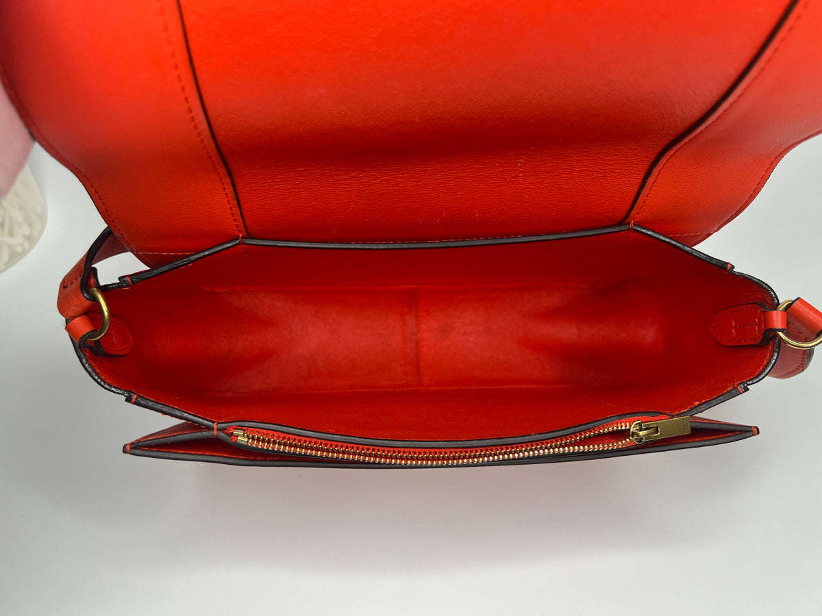 Celine Red & Burgundy Colorblock Leather Shoulder Bag