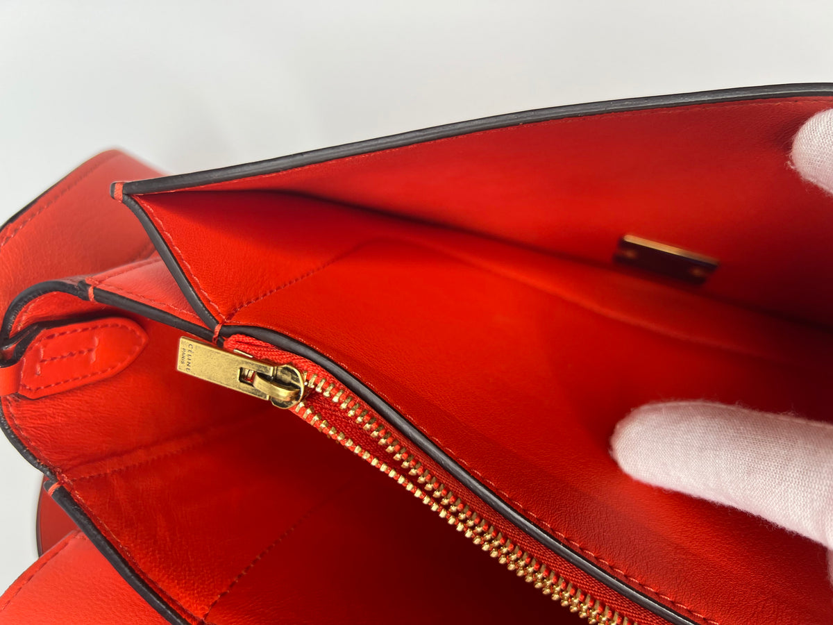 Celine Red & Burgundy Colorblock Leather Shoulder Bag