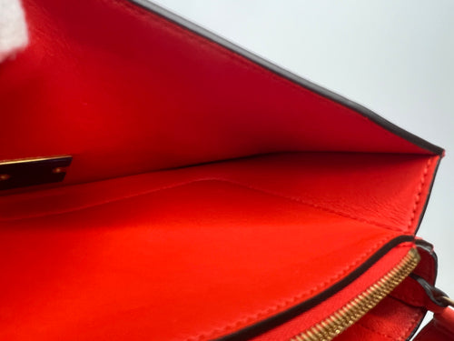 Celine Red & Burgundy Colorblock Leather Shoulder Bag