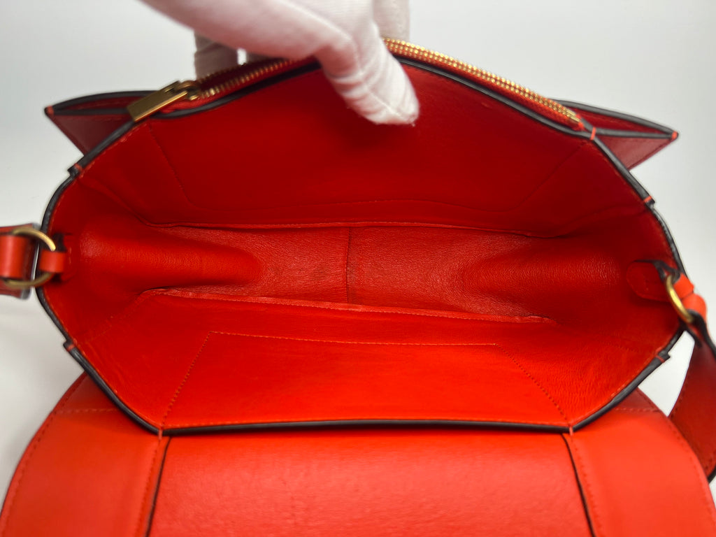 Celine Red & Burgundy Colorblock Leather Shoulder Bag