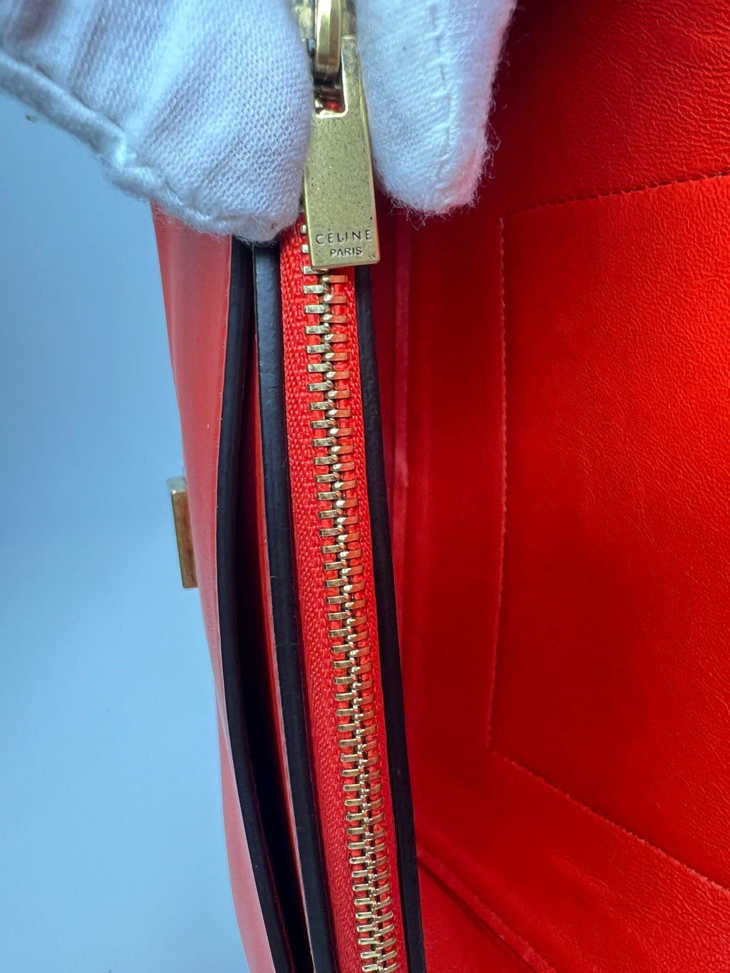 Celine Red & Burgundy Colorblock Leather Shoulder Bag
