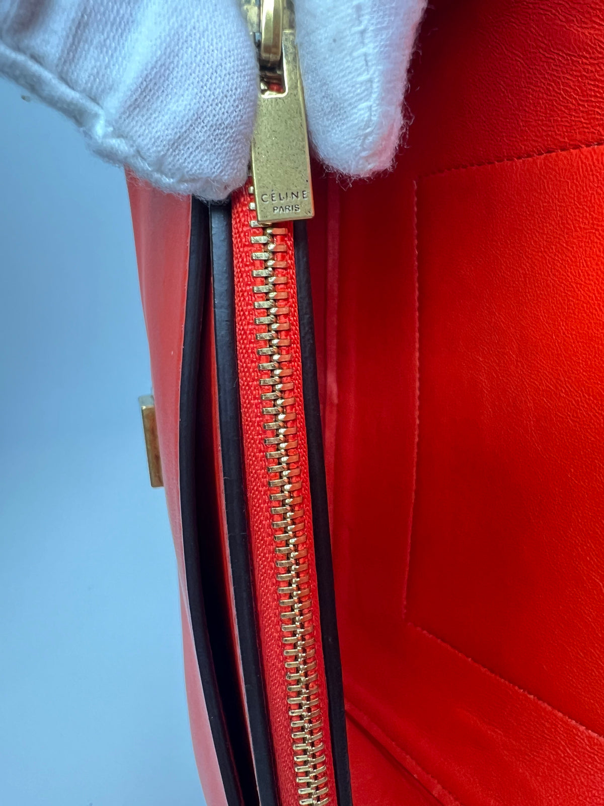 Celine Red & Burgundy Colorblock Leather Shoulder Bag