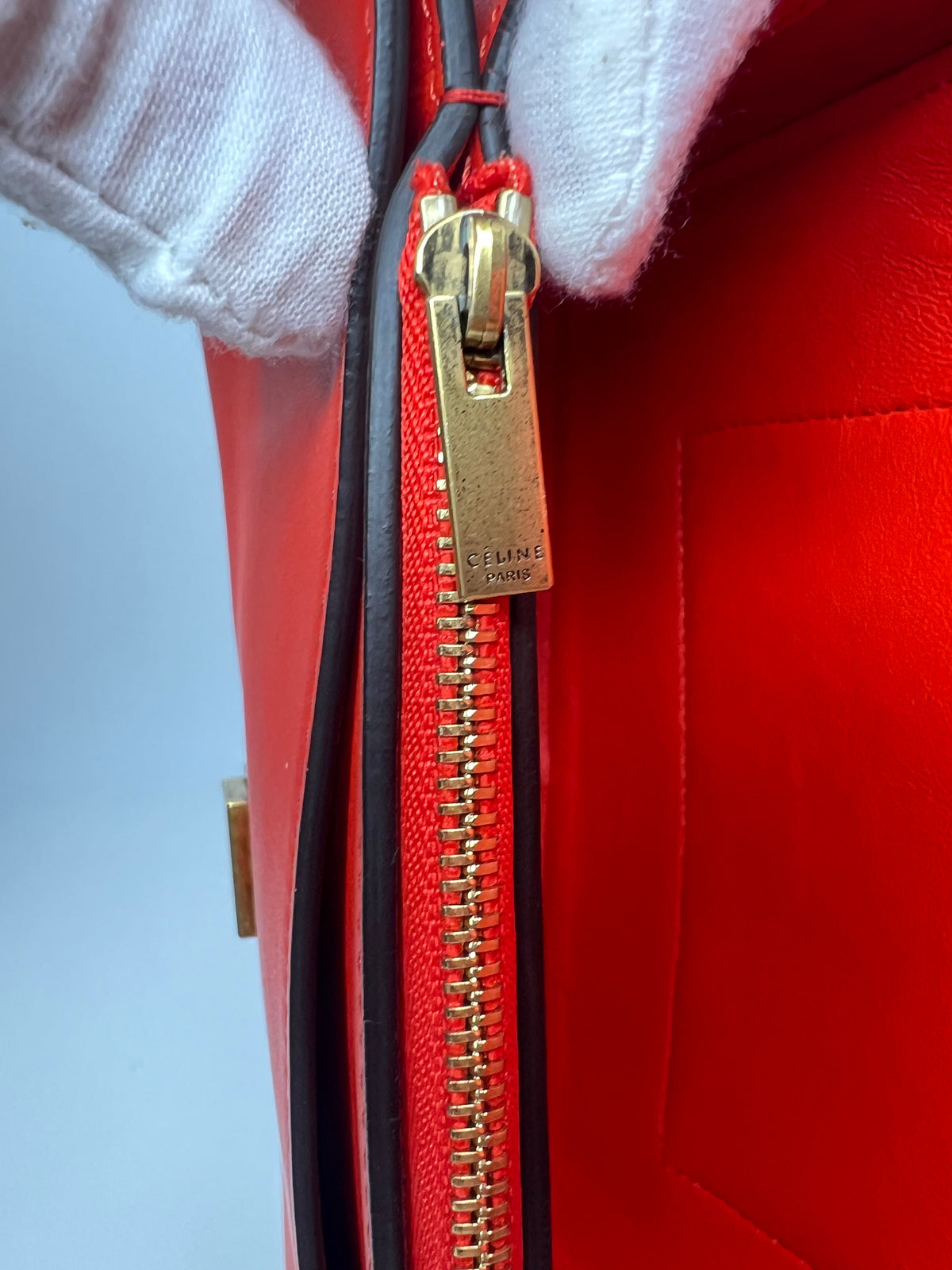 Celine Red & Burgundy Colorblock Leather Shoulder Bag