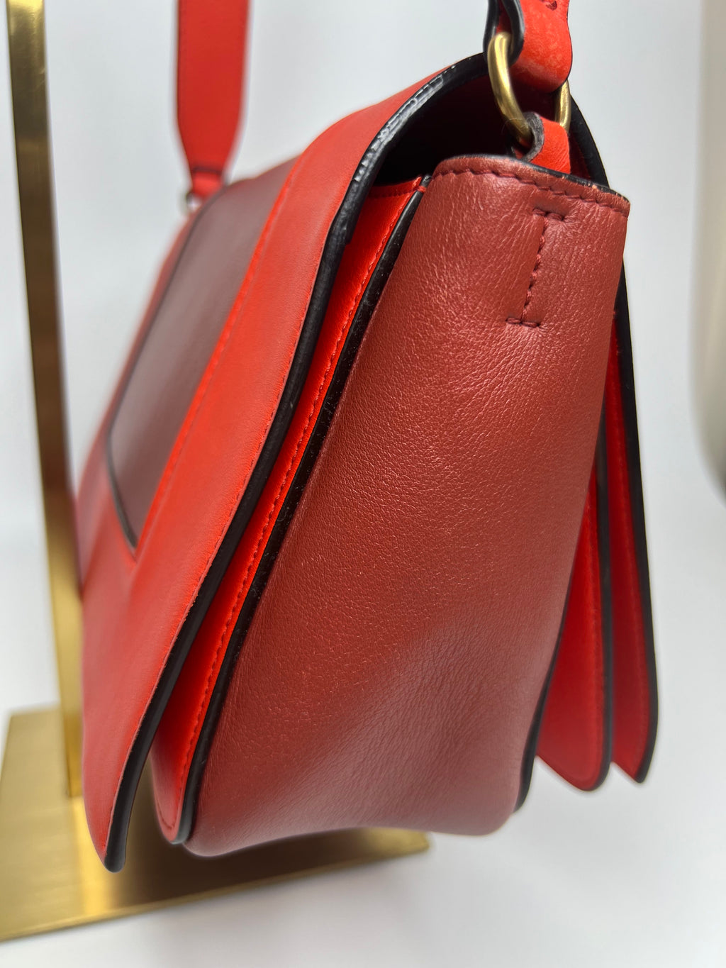 Celine Red & Burgundy Colorblock Leather Shoulder Bag