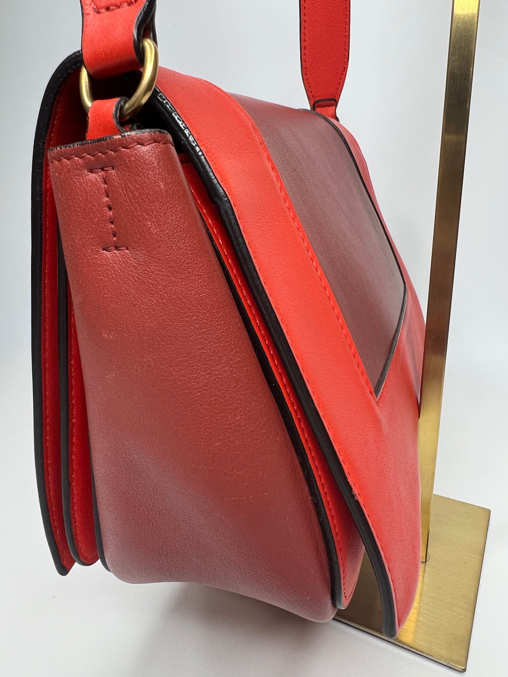 Celine Red & Burgundy Colorblock Leather Shoulder Bag