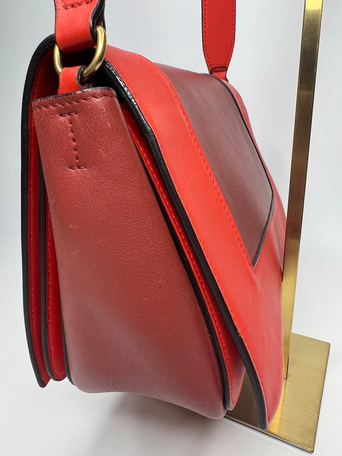 Celine Red & Burgundy Colorblock Leather Shoulder Bag
