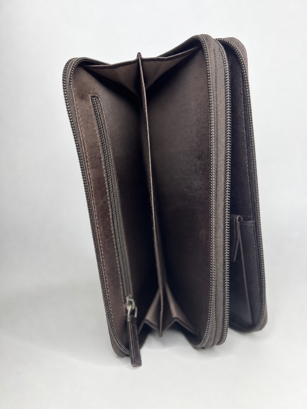 Salvatore Ferragamo Brown Gancini Embossed Double-Zip Wallet