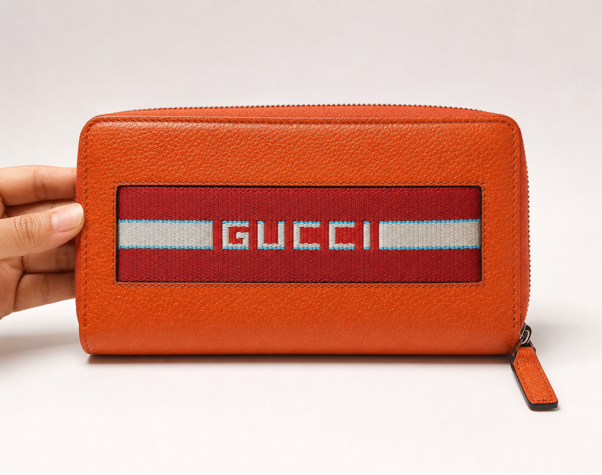 Gucci Orange Leather Zip-Around Wallet